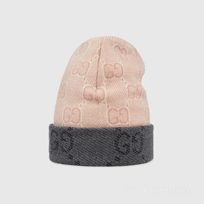 双面GG羊毛帽 灰色和粉色
