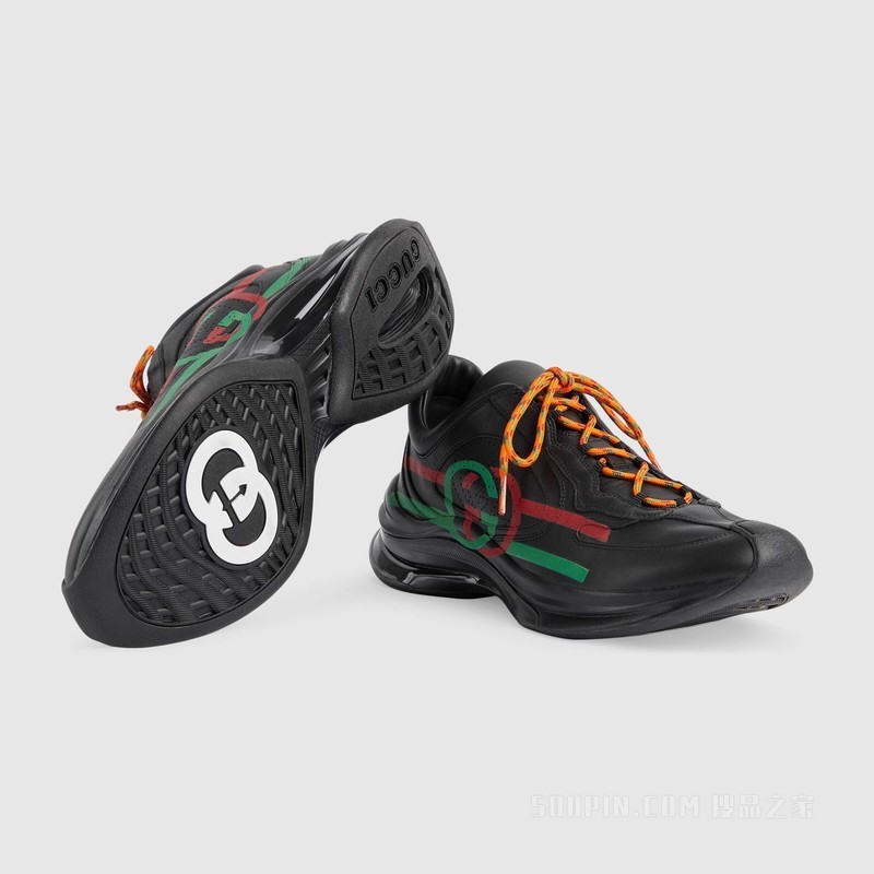 Gucci Run系列男士运动鞋 黑色皮革