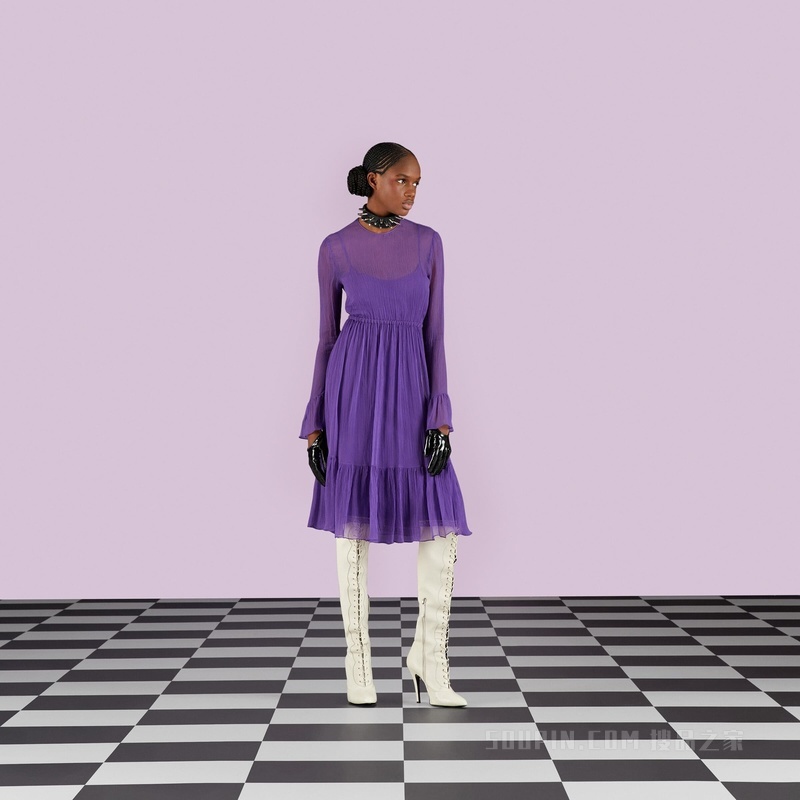 真丝雪纺连衣裙 深紫罗兰