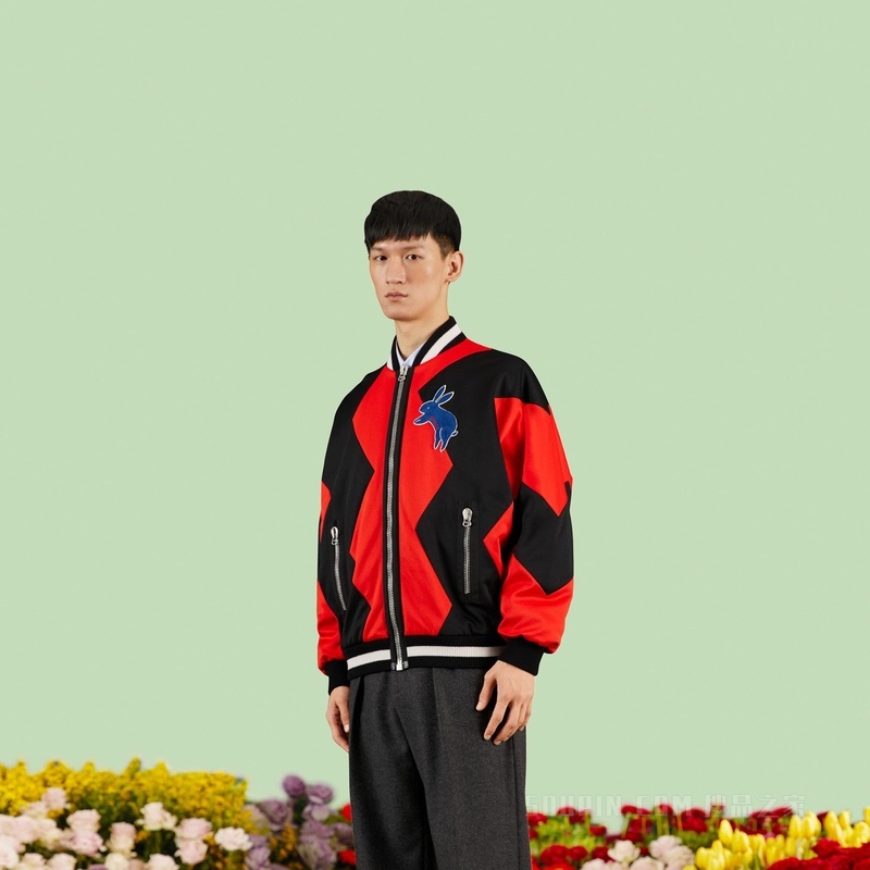 GUCCI マフラー ネイビー/レッド GUCCI/古驰】中国新年系列平纹针织拉链夹克黑色和红色714463