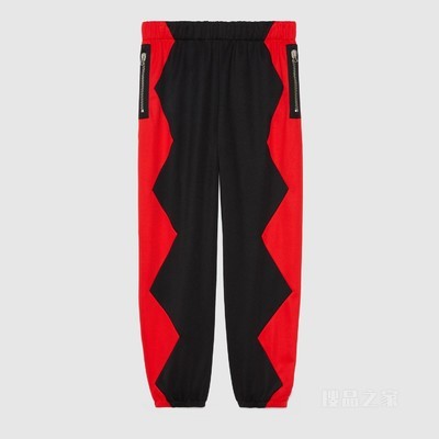 中国新年系列Z字形针织慢跑裤 黑色和红色