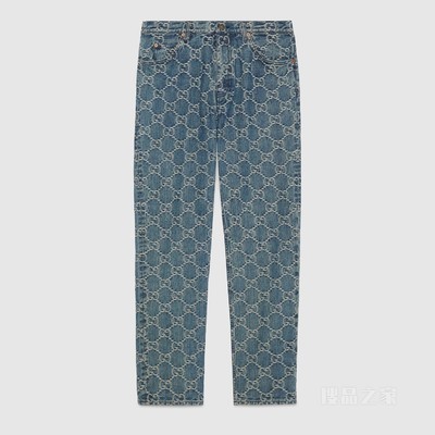 GG提花牛仔裤 蓝色和白色
