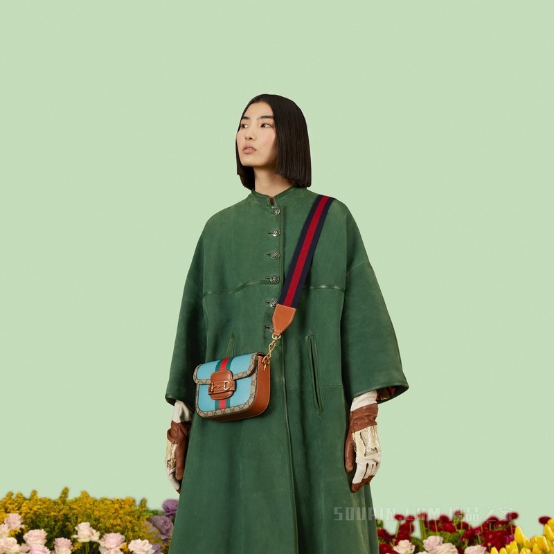 中国新年系列Gucci Horsebit 1955迷你手袋 蓝色皮革