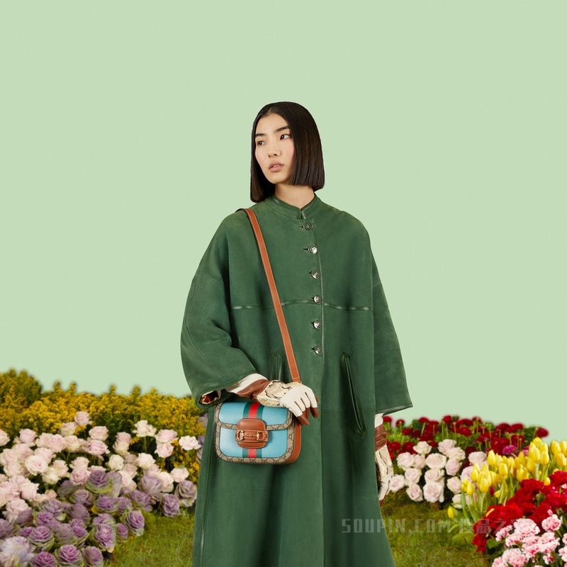 中国新年系列Gucci Horsebit 1955迷你手袋 蓝色皮革