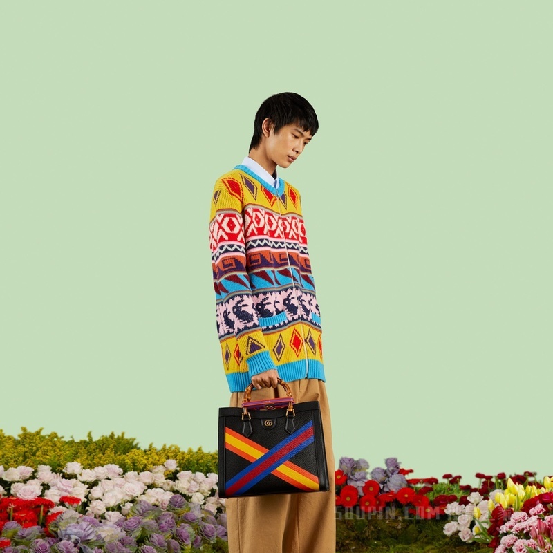 中国新年系列Gucci Diana竹节中号托特包 黑色皮革