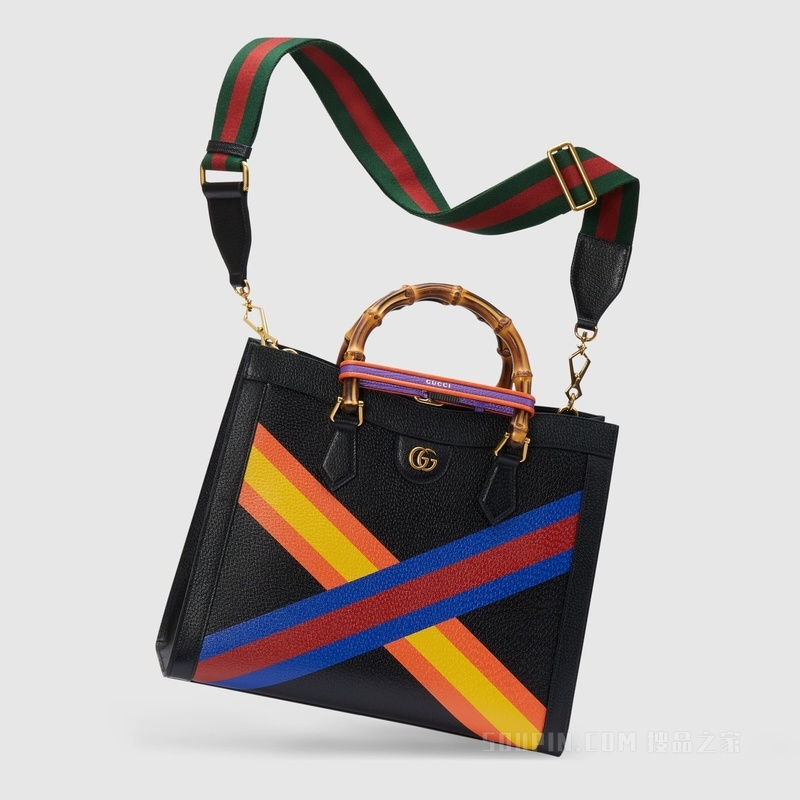 中国新年系列Gucci Diana竹节中号托特包 黑色皮革