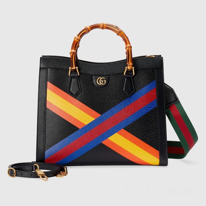 中国新年系列Gucci Diana竹节中号托特包 黑色皮革