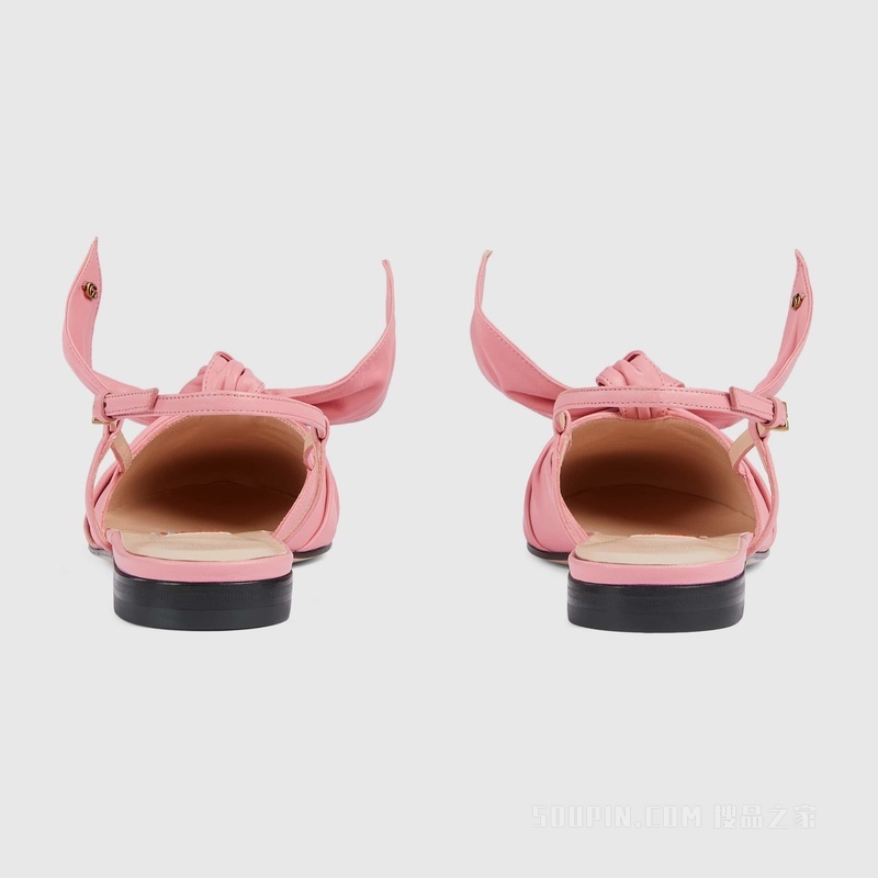 中国新年系列女士后系带平底芭蕾舞鞋 粉色皮革