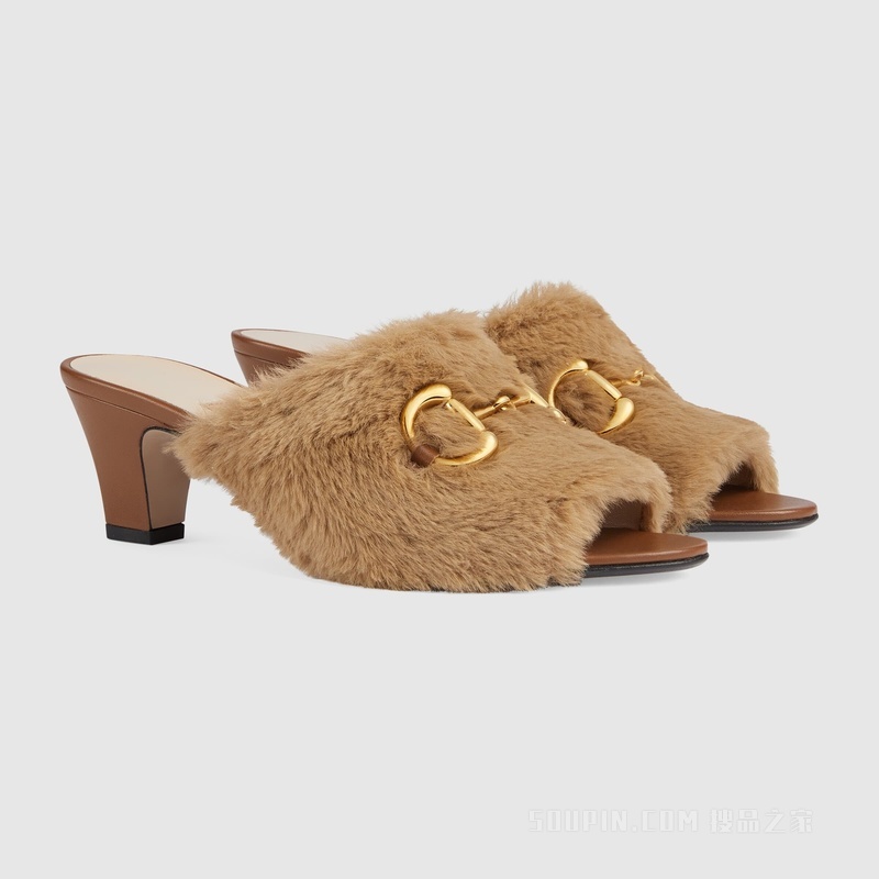 中国新年系列女士中跟凉鞋 棕色织物