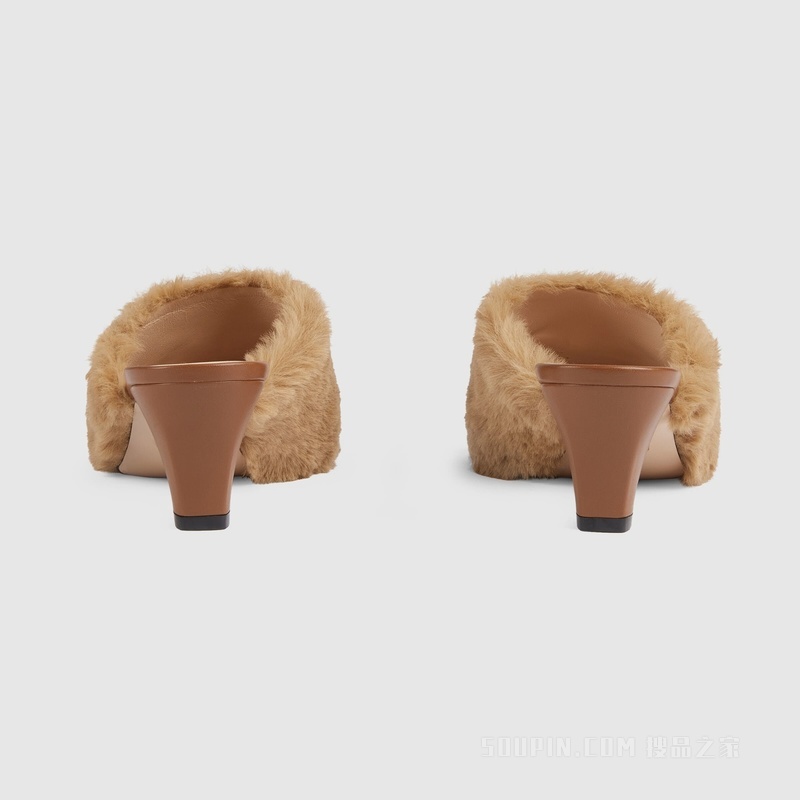 中国新年系列女士中跟凉鞋 棕色织物