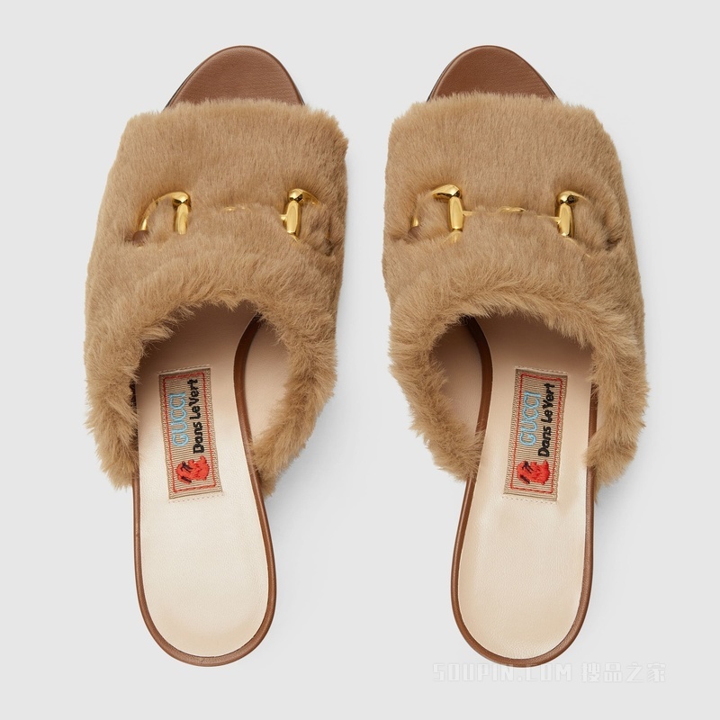 中国新年系列女士中跟凉鞋 棕色织物