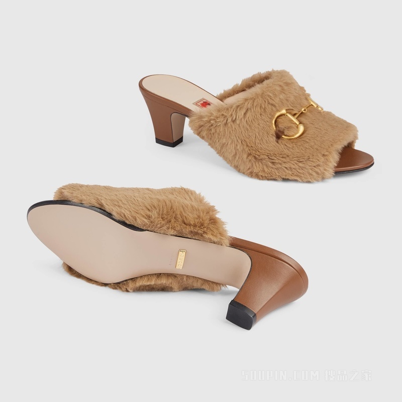 中国新年系列女士中跟凉鞋 棕色织物