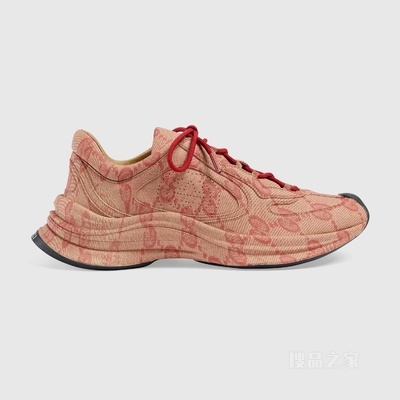 中国新年系列Gucci Run女士运动鞋 米色和芙蓉红皮革