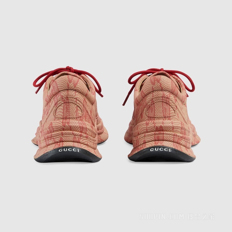 中国新年系列Gucci Run女士运动鞋 米色和芙蓉红皮革