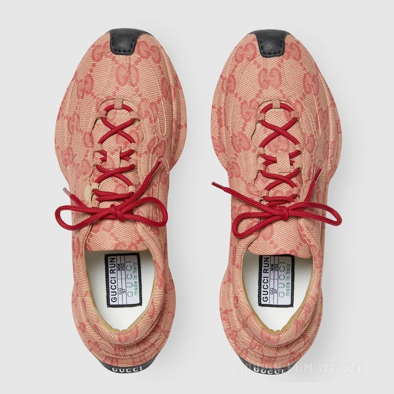 中国新年系列Gucci Run女士运动鞋 米色和芙蓉红皮革