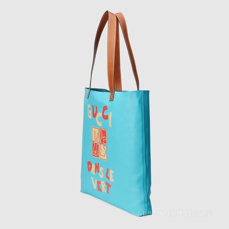 “Gucci Dans Le Vert”印花大号托特包 蓝色皮革