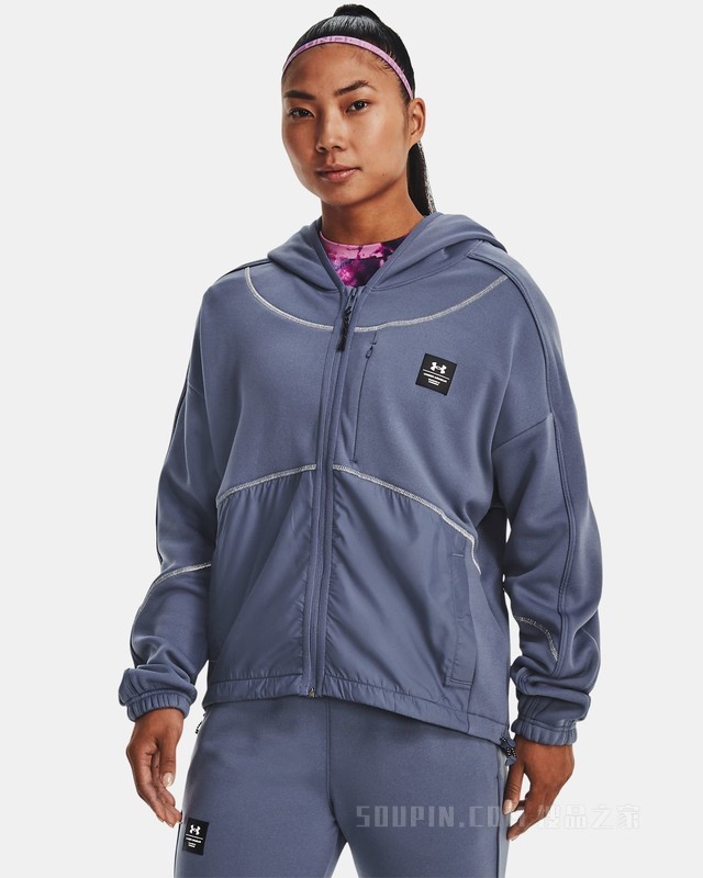 女士UA RUSH全拉链抓绒连帽上衣