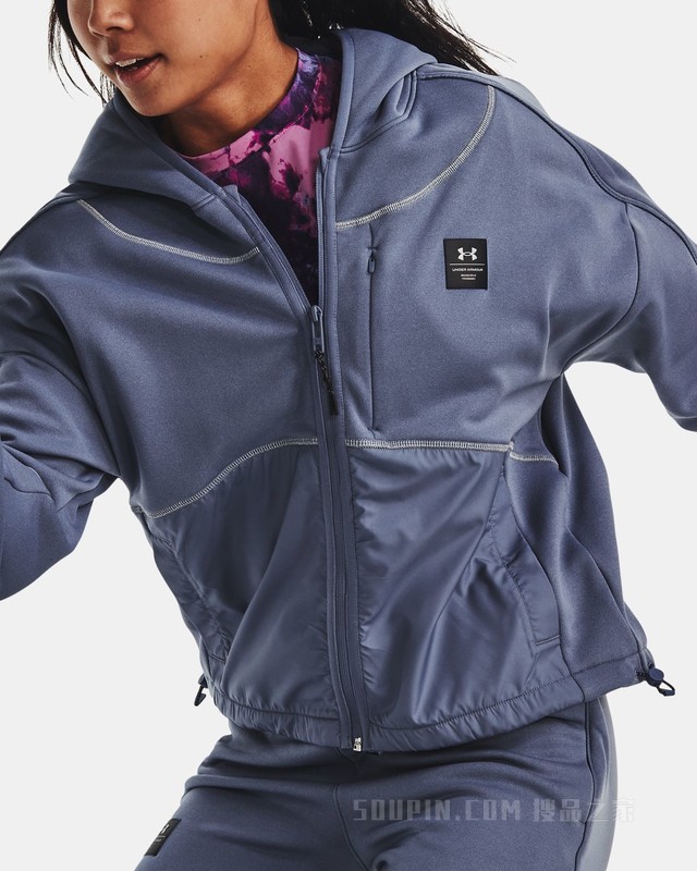 女士UA RUSH全拉链抓绒连帽上衣