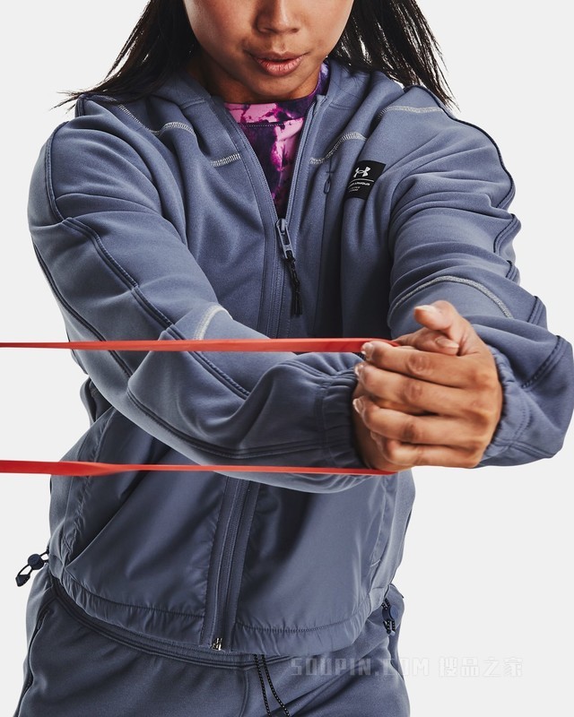 女士UA RUSH全拉链抓绒连帽上衣