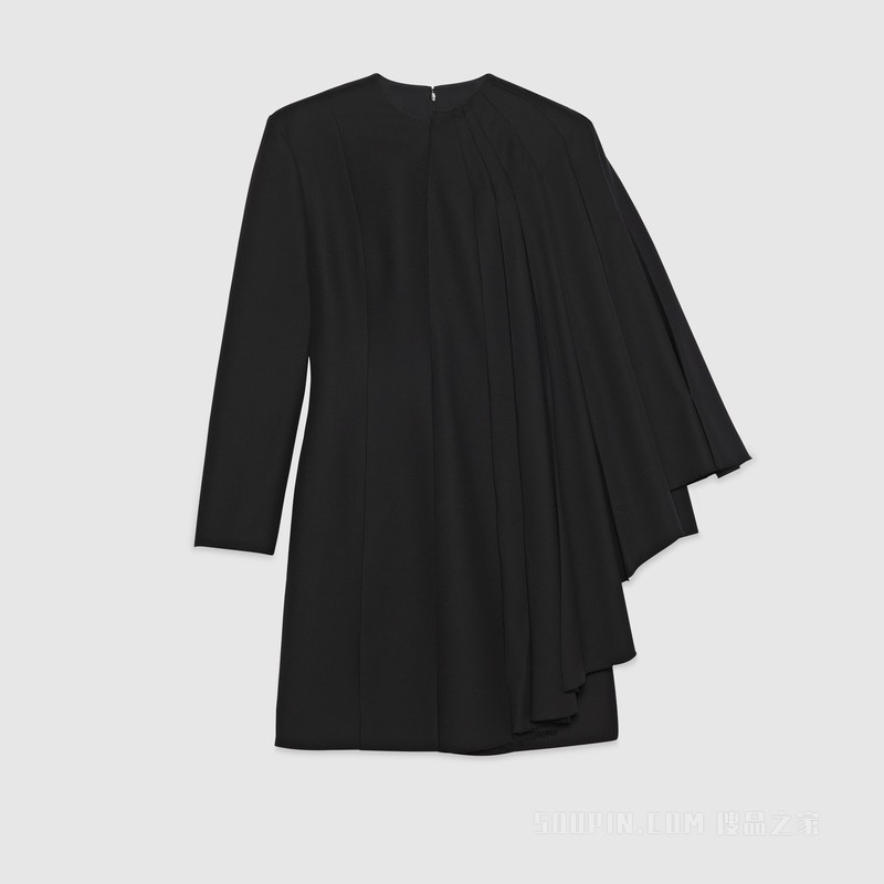 绉绸羊毛连衣裙 黑色