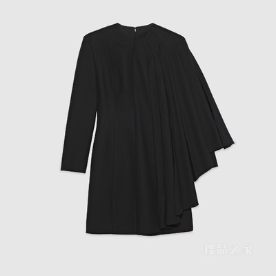 绉绸羊毛连衣裙 黑色
