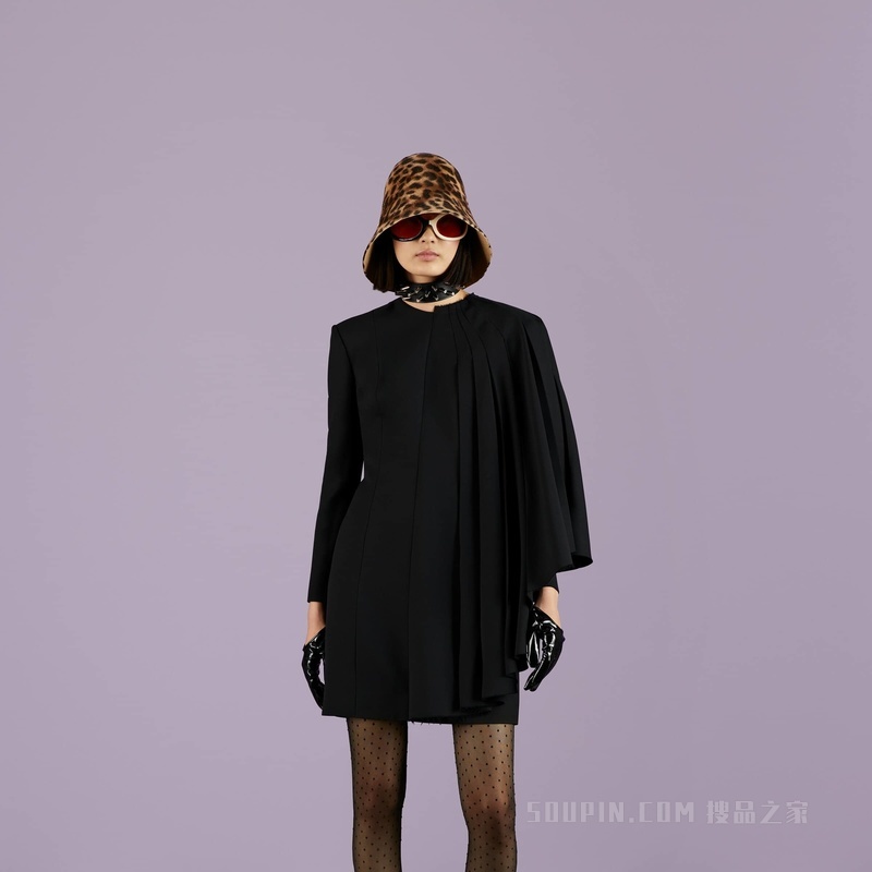 绉绸羊毛连衣裙 黑色