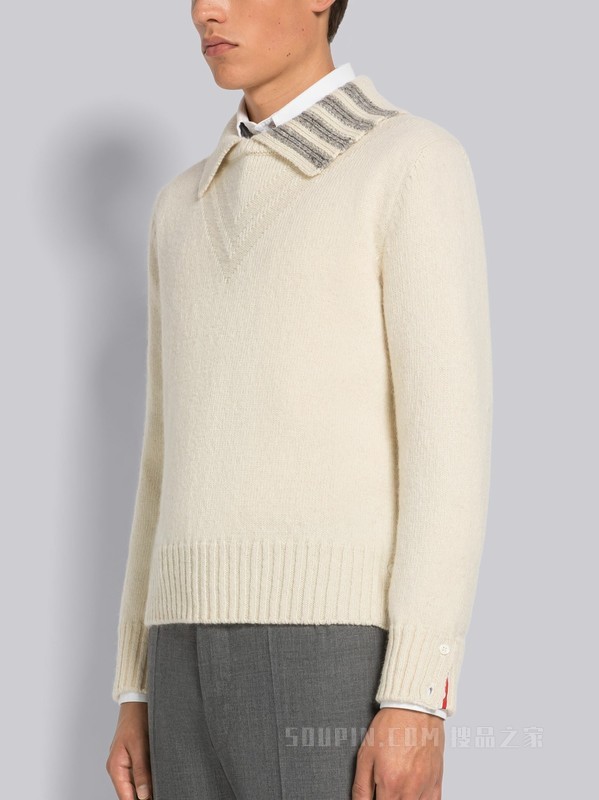 THOM BROWNE】四条纹平针羊毛POLO 领套头衫MKA449A-Y1032-100-搜