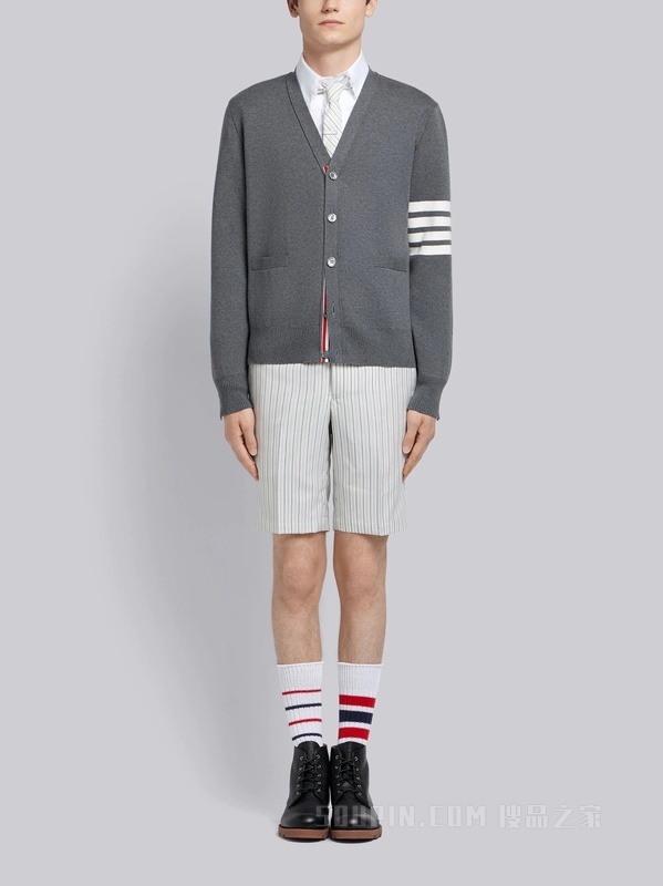 四条纹棉质 V 领开衫