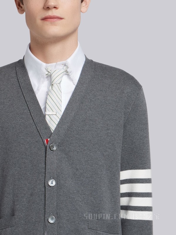 四条纹棉质 V 领开衫