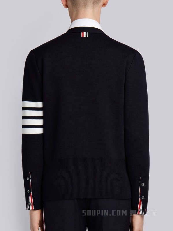 四条纹羊毛 V 领开衫