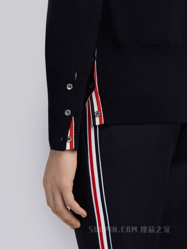 四条纹羊毛 V 领开衫