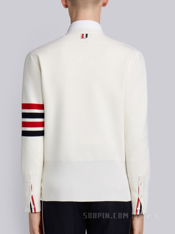 四条纹羊毛 V 领开衫