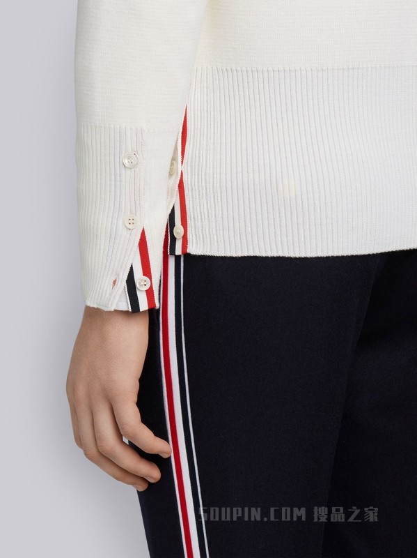 四条纹羊毛 V 领开衫