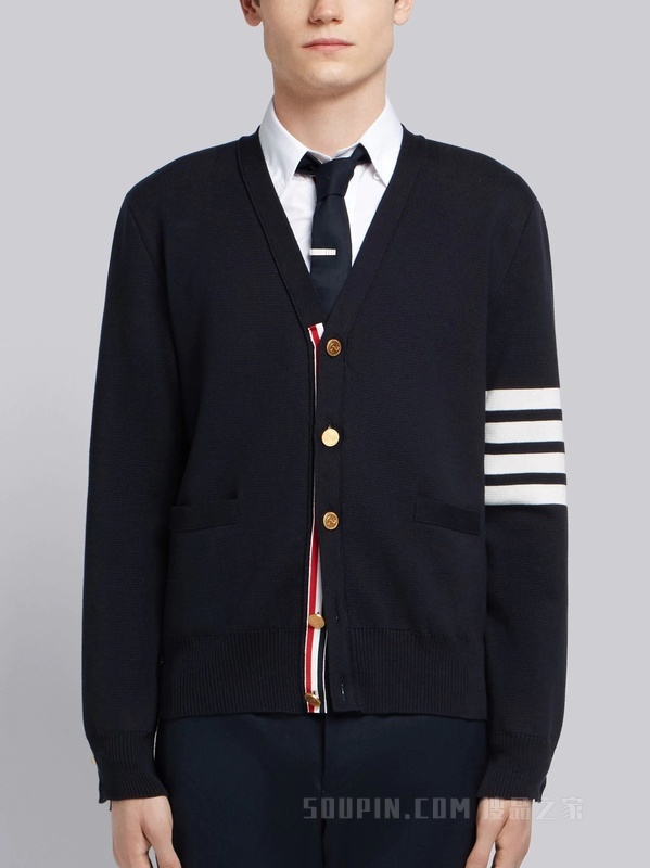 四条纹针织 V 领开衫