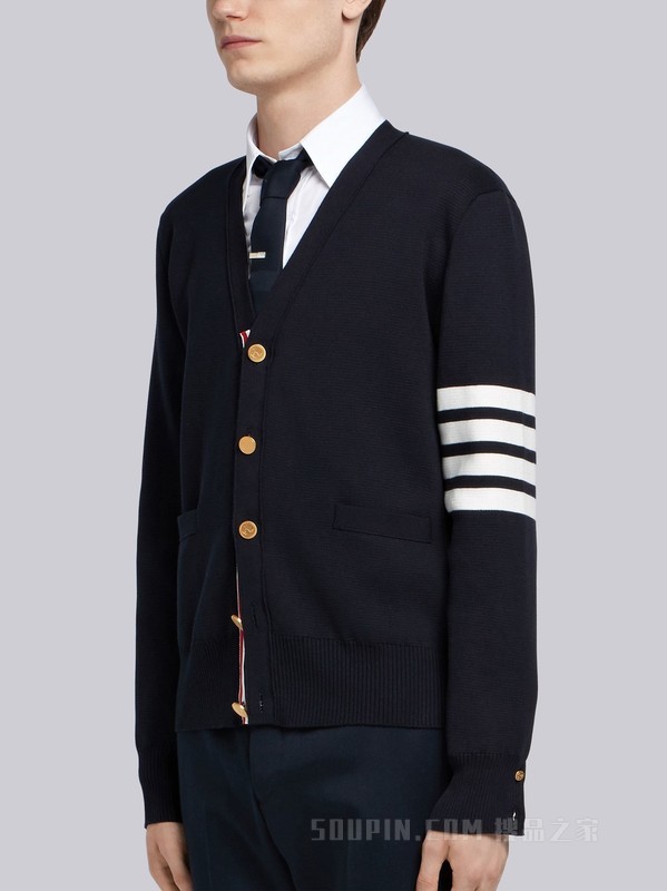 四条纹针织 V 领开衫