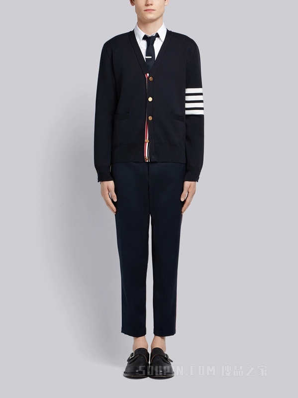 四条纹针织 V 领开衫