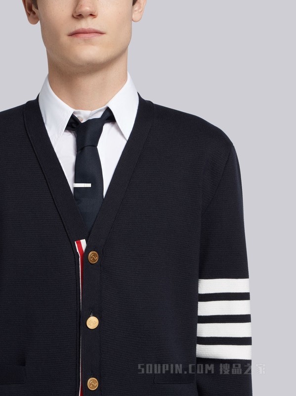 四条纹针织 V 领开衫