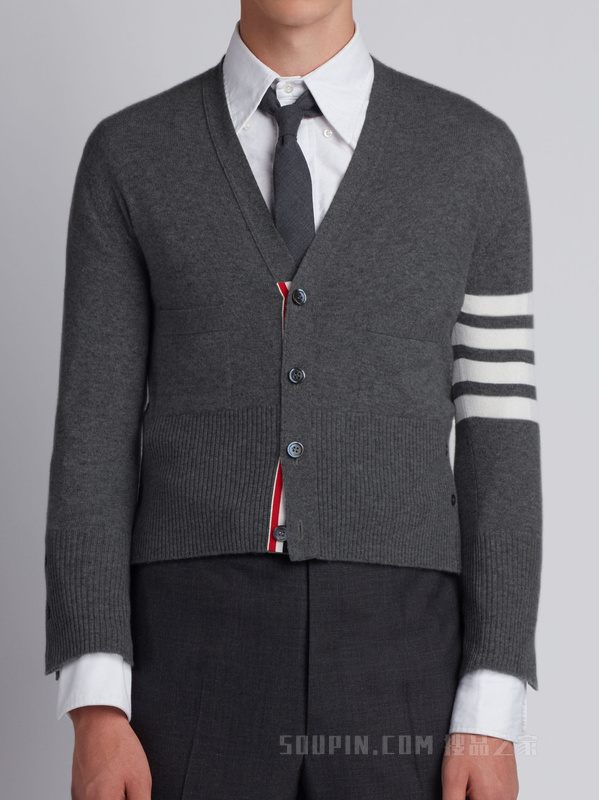 四条纹羊绒短款开衫