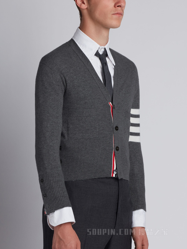 四条纹羊绒短款开衫