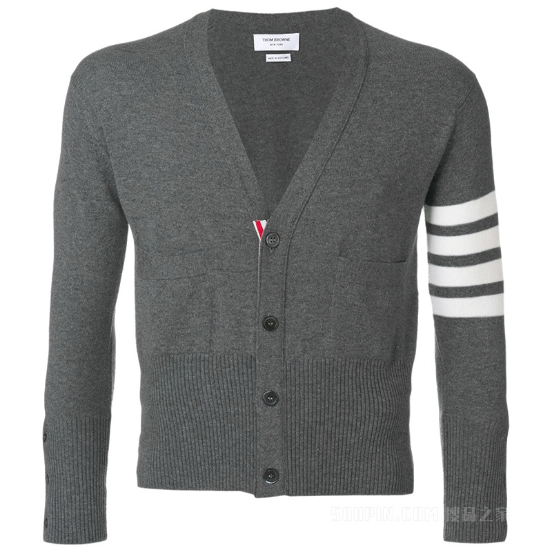 四条纹羊绒短款开衫