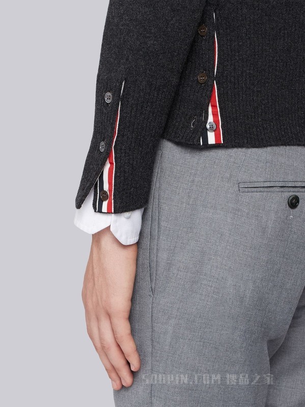 四条纹羊绒短 V 领开衫