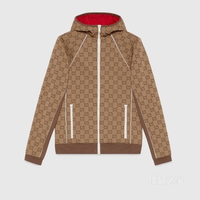 GG针织提花拉链夹克 米色和乌木色