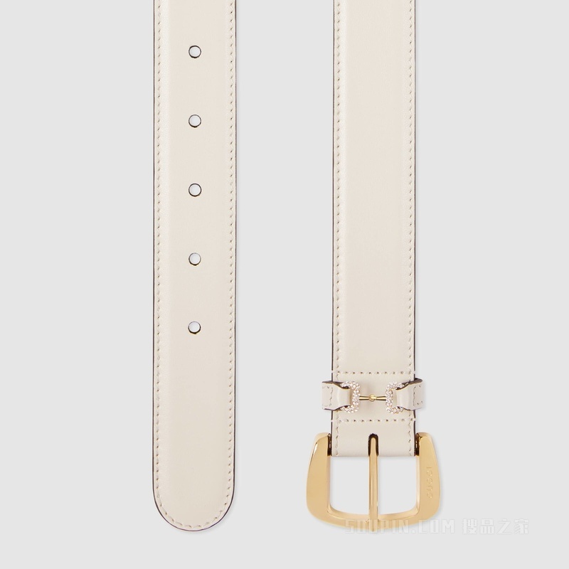 饰水晶马衔扣腰带 白色皮革