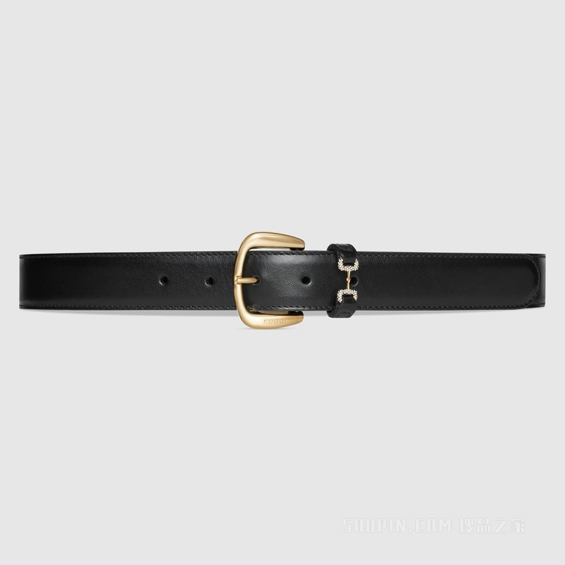 饰水晶马衔扣腰带 黑色皮革