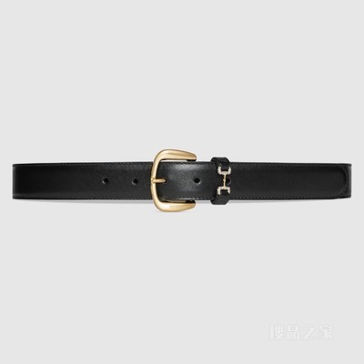 饰水晶马衔扣腰带 黑色皮革
