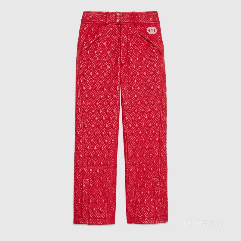 绗缝尼龙长裤 红色和象牙白色