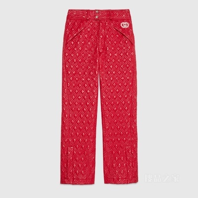 绗缝尼龙长裤 红色和象牙白色