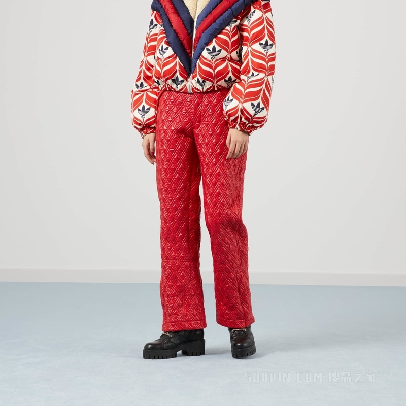 绗缝尼龙长裤 红色和象牙白色