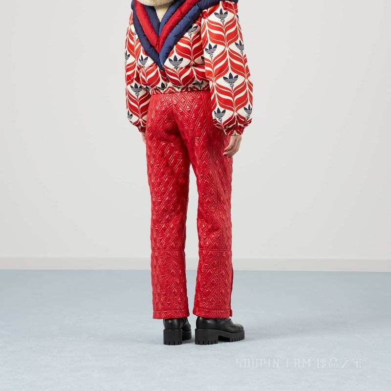 绗缝尼龙长裤 红色和象牙白色