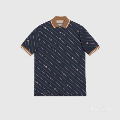互扣式双G棉质Polo衫 蓝色和黄色